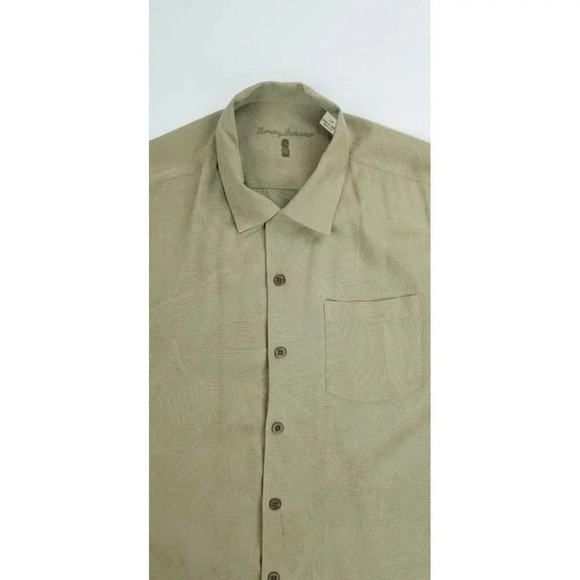 Tommy Bahama Size Large Men's Latte Macchiato Brown Floral Silk Logo Tag Shirt - Picture 11 of 11